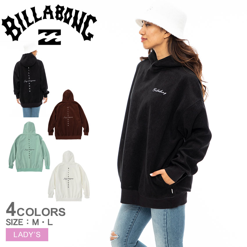 ビラボン パーカー レディース BILLABONG クロス ロゴ コクーン ロング パーカー トップス フード フーディー スエット ブランド ストリート シンプル カジュアル 裏起毛 ロゴ 刺繍 長袖 秋 冬 春 ブラウン 茶 グリーン ブラック 黒