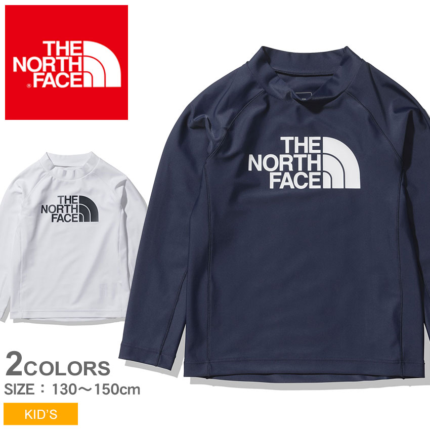 クーポンで割引☆【メール便可】 ザ ノースフェイス 長袖Tシャツ キッズ ベビー ジュニア THE NORTH FACE ロングスリーブサンシェードプルオーバー ラッシュガード アウトドア 紫外線 川 プール トップス スポーツ UPF50＋ 速乾 ネイビー ホワイト NTJ12162 L/S