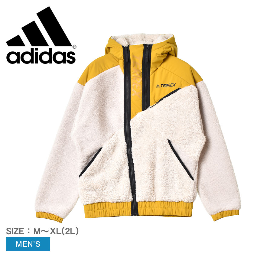 《限定クーポンで500円》アディダス アウター メンズ ジャケット フリース ボア ADIDAS U TERREX VOYAGER シェルパ ジャケット パーカー フード ブルゾン ポケット フルジップ 暖かい 防寒 おしゃれ ウェア カジュアル アウトドア スポーツ 運動 イエロー 黄色 CJ585