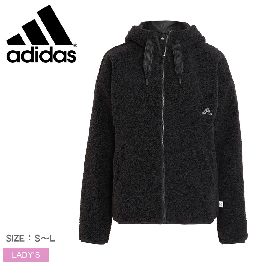 《クーポンで6,440円》アディダス アウター レディース ADIDAS MH ボアフルジップジャケット ジャケット 上着 ウエア トップス ブランド 長袖 ふわふわ 刺繍 ワンポイント 可愛い カジュアル ロゴ ボア ブラック 黒 HN0671
