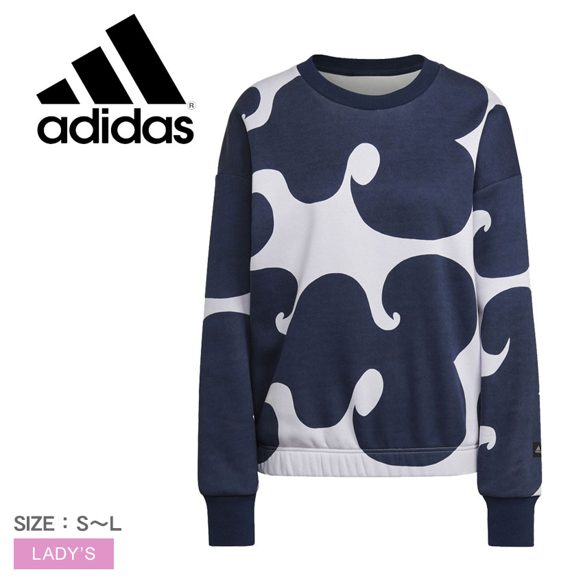 《3日間限定SALE開催中》アディダス マリメッコ スウェット レディース adidas marimekko トレーナー コラボ クルーネック ウェア トップス ブランド 長袖 総柄 カジュアル スエット 柄 青 おしゃれ 可愛い 裏起毛 ロゴ パープル ネイビー 紺 HS6725