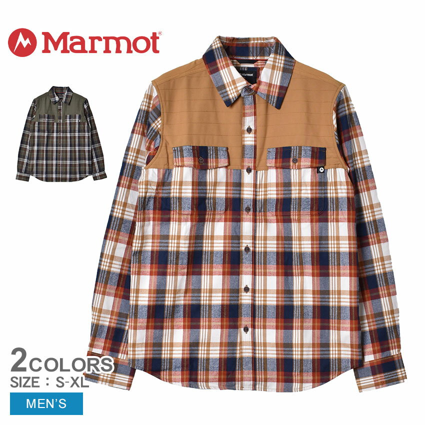 《クーポンで9,850円》マーモット シャツ メンズ MARMOT ニードルピーク ミッドウェイト フランネルシャツ 長袖シャツ チェック柄 シンプル カジュアル クールマックス 速乾 紫外線防止 刺繍 羽織 アウトドア レジャー オレンジ ブラウン カーキ 33440 NEEDLE