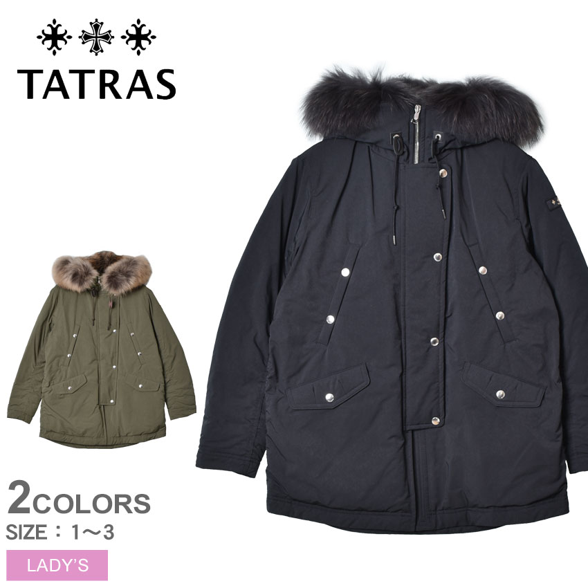 《今だけ！全品ポイントUP》タトラス ダウンコート レディース TATRAS ミッレー アウター ダウン ラクーンファー フェザー ブランド おしゃれ シンプル きれいめ カジュアル 上品 高級感 上着 防寒 通勤 旅行 ギフト プレゼント フード付き ブラック 黒 カーキ