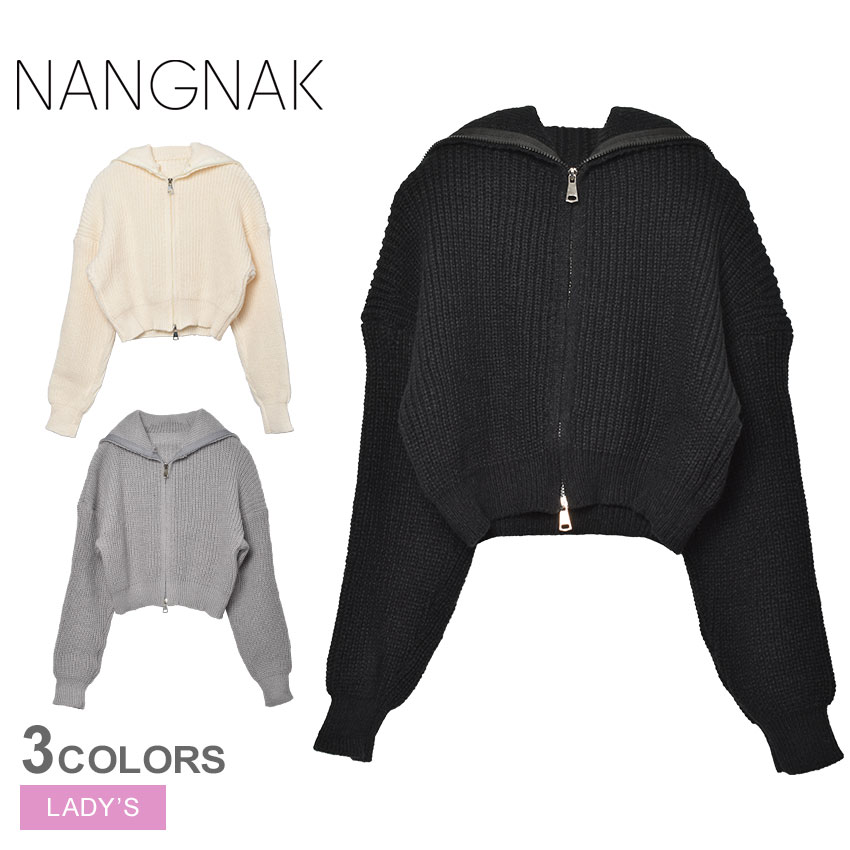 ナンナック トップス レディース NANGNAK クロップニットジップ フルジップ クロップド丈 韓国 韓国フ..