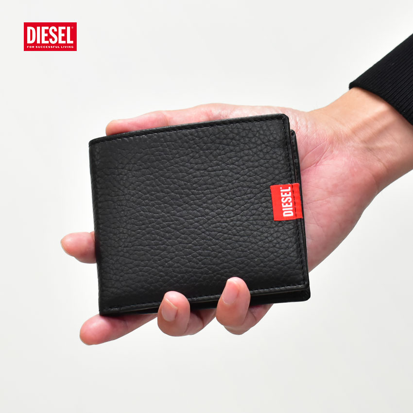 ディーゼル 財布（メンズ） ディーゼル 二つ折り財布 本革 レザー メンズ レディース DIESEL BI FOLD COIN S 財布 コインケース 小銭入れ 小物 カードケース パスケース 定期入れ ブランド ロゴ おしゃれ シンプル ギフト プレゼント ブラック 黒 X09358 PR013