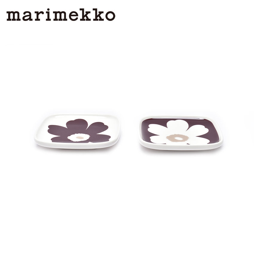 《限定クーポン配布》マリメッコ 皿 2個セット 食器 角皿 marimekko ウニッコ プレートセット キッチン雑貨 インテリア かわいい 花柄 ブランド ギフト プレゼント 北欧雑貨 人気 ブラウン 茶色 色違い 結婚祝い ペア プレゼント ギフト【ラッピング対象外】のサムネイル