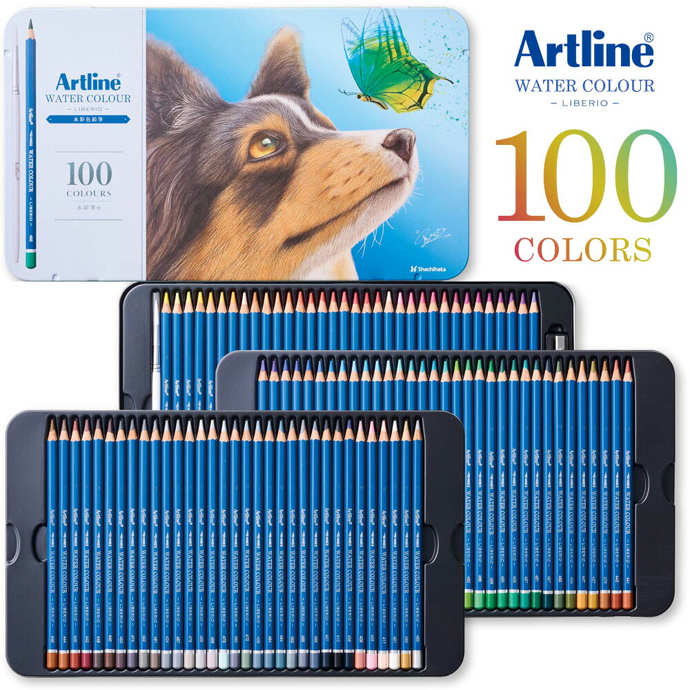 樂天商城 - 水彩色鉛筆 100色セット Artline アートライン 色鉛筆 水彩 水性 水彩色鉛筆セット シヤチハタ KCPL-W100C/H