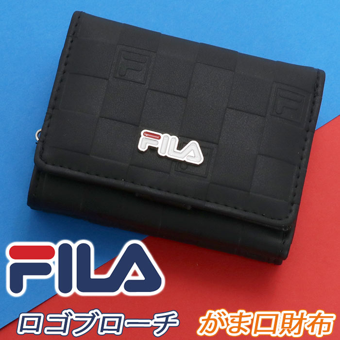 財布 レディース FILA フィラ 二つ折り財布 ロゴブローチ がま口 二つ折り 折財布 折れ財布 ウォレット シンプル ラウンドファスナー 女性 女 女の子 通学 中学生 高校生 カジュアル ブラック 黒 大人っぽい かわいい 小銭入れ お札入れ おしゃれ サイフ FIMS-0392