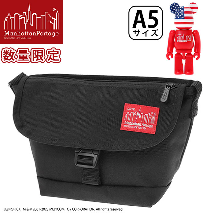 Rakuten - ManhattanPortage マンハッタンポーテージ ショルダーバッグ 限定モデル BE＠RBRICK ベアブリック 正規品 メッセンジャーバッグ ショルダー フラップ バッグ ブラック 黒 A5 Nylon Messenger Bag Flap Zipper Pocket w MP1603FZPBE@RBRICK23