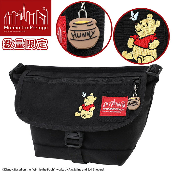 Rakuten - ManhattanPortage マンハッタンポーテージ メッセンジャーバッグ ショルダーバッグ 限定モデル 正規品 くまのプーさん ショルダー ショルダー バッグ カバン 斜め掛け メンズ 通学 通勤 A5 サブバッグ ブラック MP1603FZP500PH25