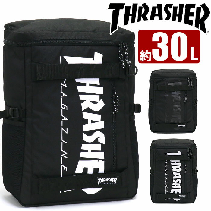 リュック メンズ 30L THRASHER スラッシャー リュックサック スクエアリュック バックパック デイパック 大容量 男性 男の子 通学 通学用 通勤 中学生 高校生 男子 部活 スクール 人気 黒 ブラック A4 B4 ベンチマーク Benchmark THR-161