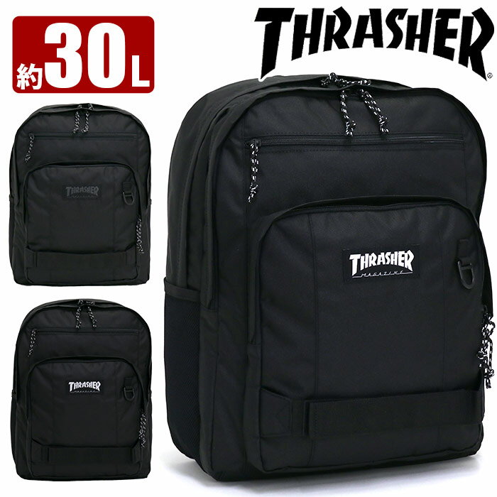 リュック メンズ 30L 大容量 THRASHER スラッシャー リュックサック バックパック デイパック 大容量 男性 男の子 通学 通学用 通勤 通勤用 中学生 高校生 男子 部活 スクール 人気 ロゴ 黒 ブラック A4 B4 ベンチマーク Benchmark THR-162