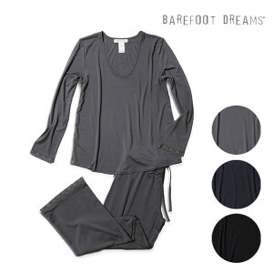 ベアフットドリームス パジャマ カットソー Tシャツ Uネック ロング 長袖 レディース レース BAREFOOT DREAMS LUXE MILK JERSEY 【送料無料】【レビュー】 おうち時間 部屋着