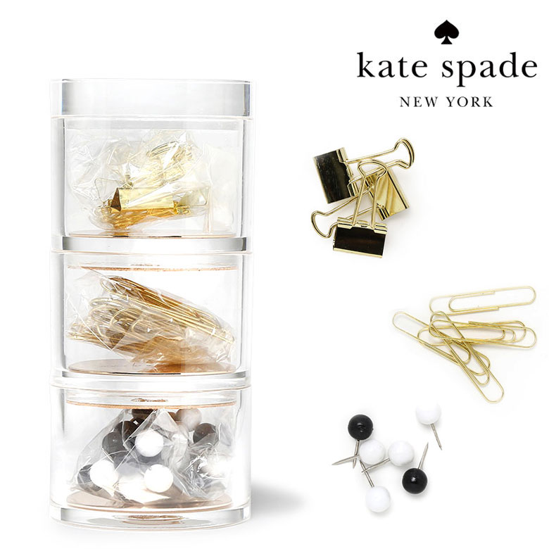 ケイトスペード クリップ ピン バインダークリップ プッシュピン 画鋲 文具 アクリルボックス ステーショナリー オフィス Kate Spade ブランド ギフト おしゃれ かわいい シンプル 筆箱 海外 大人 セレブ 新学期 お祝い 