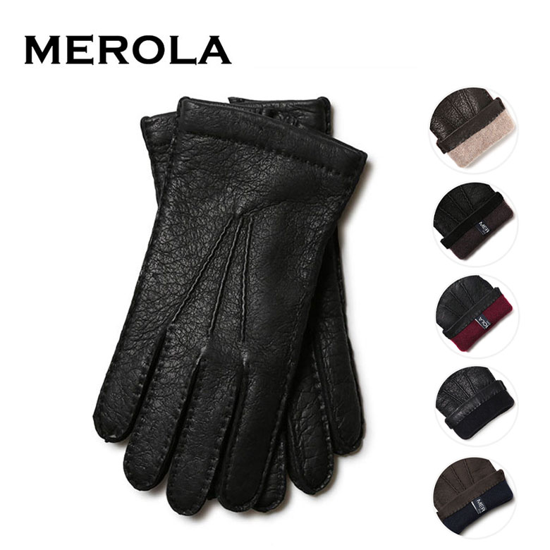 メローラ　手袋（メンズ） メローラ 手袋 グローブ レザー ペッカリー カシミヤ 100％ ライニング Merola Gloves ハンドメイド イタリア製 メンズ カシミア ギフト プレゼント 【送料無料】