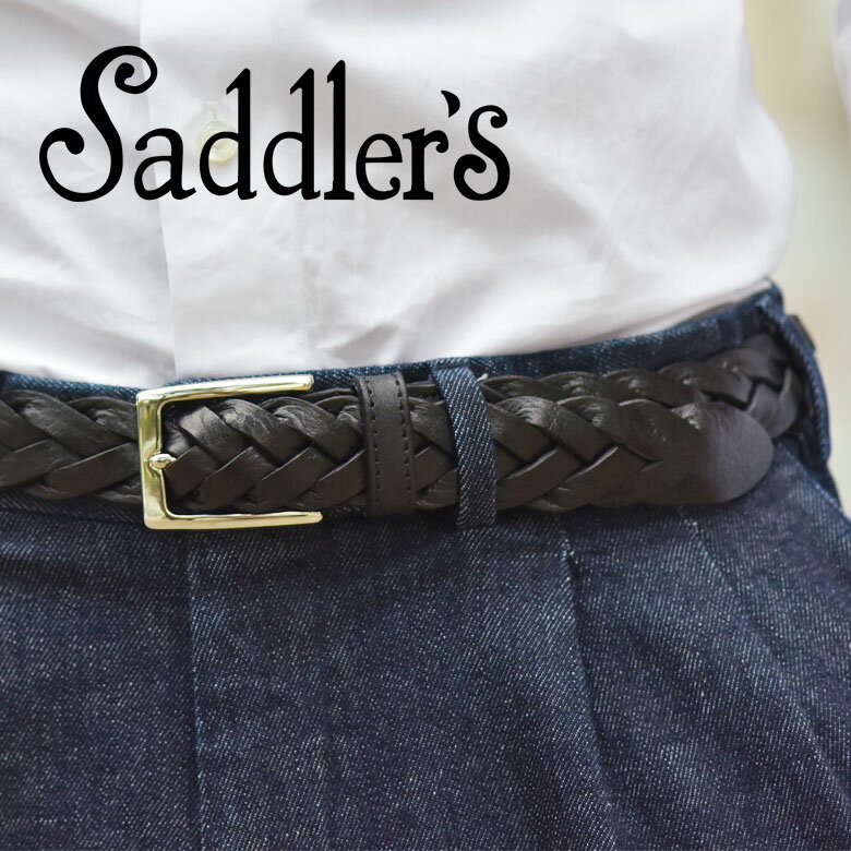 メッシュベルト サドラーズ メッシュ ベルト 3cm 手編み ハンドメイド 牛革 シンプル 角バックル G383 Saddler's　メンズ ブラック ブラウン 【送料無料】 【レビュー】