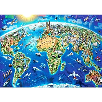 MISITU ジグソーパズル 1000ピース パズル 風景 絵画 動物 名所 地球 プレゼント 誕生日 クリスマス おしゃれ インテリア 世界地図 (50 x 70 cm)