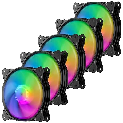 upHere 120mm ARGB ケースファン PWM 4PINコネクタLEDファン マザーボードAURA Sync対応 高性能 静音 ファンハブ付き 5本1セット