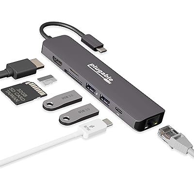 Plugable USB-C ハブ 7-in-1 USB-C 対応マルチアダプター イーサネット付（4K HDMI、USB 3.0 ポートx2、SD/microSD カードリーダー、92W 充電）ブランドPlugable色モデルUSBC-7IN1E商品説明配送に関しまして、弊社ではAmaznマルチチャンネルサービスに委託しておりますので、Amazn専属の配送便となります。Amazn記載の梱包材の使用及び、配送伝票の配送元がAmaznとなる場合がございますので予めご了承ください。配送時がご不在の場合、置き配となる場合があります。配送状況によって、商品発送のステータスが遅れる場合があります。【商品概要】7 ポートによる拡張性 - 1 つの USB-C ポートまたは Thunderbolt 3 ポートを、7 ポートに拡張することができます。 この USB-C ハブには、USB 3.0 ポート x 2、ギガビット・イーサネットポート x 1、4K HDMI ポート x 1、SD カードリーダー x 1、microSD カードスロット x 1、USB-C PD（パワーデリバリー）対応充電ポート x 1 がついています。4K HDMI モニター対応 - 最大解像度 4K@60Hz 対応 HDMI ポートに、1 台の外部モニタを接続することができます。持ち運びにも便利なこのコンパクトなハブで、オフィスや家庭で簡単に外部モニタを接続でき拡張された画面領域で作業をすることができます。高速データ転送と充電 - USB 3.0 ポートにより 5Gbps データ転送をサポートし、搭載された SD カードリーダーや microSD スロット経由のデータ入出力が簡単にできます。92W までのホスト充電を、充電パススルー用の USB-C ポートから行うことができます。 ただし PC 搭載の USB-C ポートのすべてが PD 充電に対応しているわけではありませんのでご注意ください。パフォーマンスと信頼性 - この USB-C マルチポートハブのポートはすべてを一度に使用できます。同時に複数の機器を接続をしても、充電器からの超過充電やモニター表示のちらつきなどよく起こりがちな問題が少なく、安定した機能を提供します。2 年の品質保証 - Plugable は 2 年間の品質保証およびメールでのサポートをご提供いたします。この製品について何かご質問がございましたら、Plugable Japan サポートまでお気軽にご連絡ください。【商品説明】A+ contents【商品詳細】ブランド：Plugable商品種別：パソコン・周辺機器商品名：Plugable USB-C ハブ 7-in-1 USB-C 対応マルチアダプター イーサネット付（4K HDMI、USB 3.0 ポートx2、SD/microSD カードリーダー、92W 充電）製造元：Plugable商品番号：USBC-7IN1E【当店からの連絡】