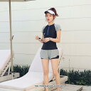 フィットネス水着 レディース セパレート 20代 30代 40代 50代 体型カバー フィットネス ママ プール ジム 海 2点セット 大きい 半袖 日焼け対策