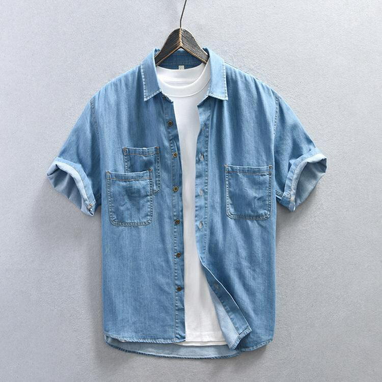 デニムシャツ メンズ ダンガリーシャツ カジュアルシャツ トップス 半袖 シャツ ポケット