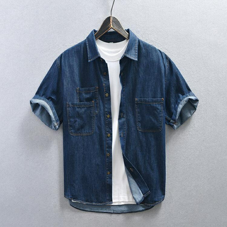 デニムシャツ メンズ ダンガリーシャツ カジュアルシャツ トップス 半袖 シャツ ポケット