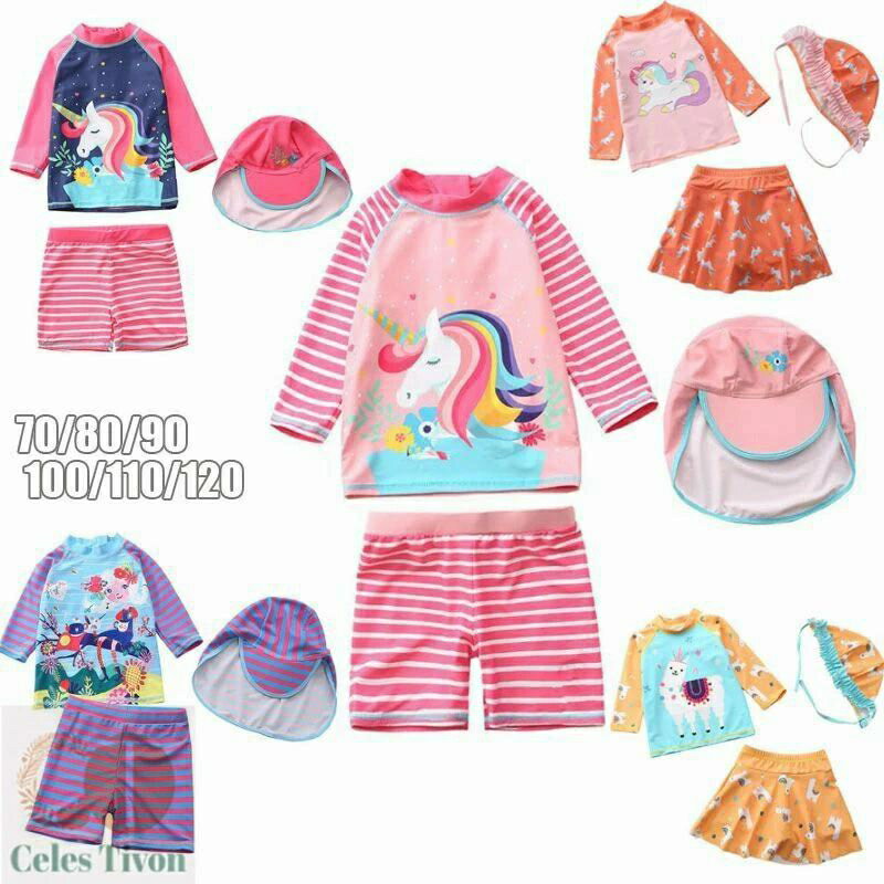 女の子 水着 セパレート ラッシュガード キャップ付き 水遊び ベビー水着 キッズ 幼児 水着 長袖 セパレート 子供水着 3点セット 女児 スイムウェア ガールズ kids 紫外線対策 速乾 水着 ピンク イエロー パープル