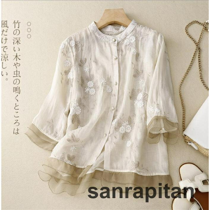 シャツブラウス レディース 40代 きれい 春夏 ブラウス リネン リネンシャツ トップス 七分袖 リネンブ..