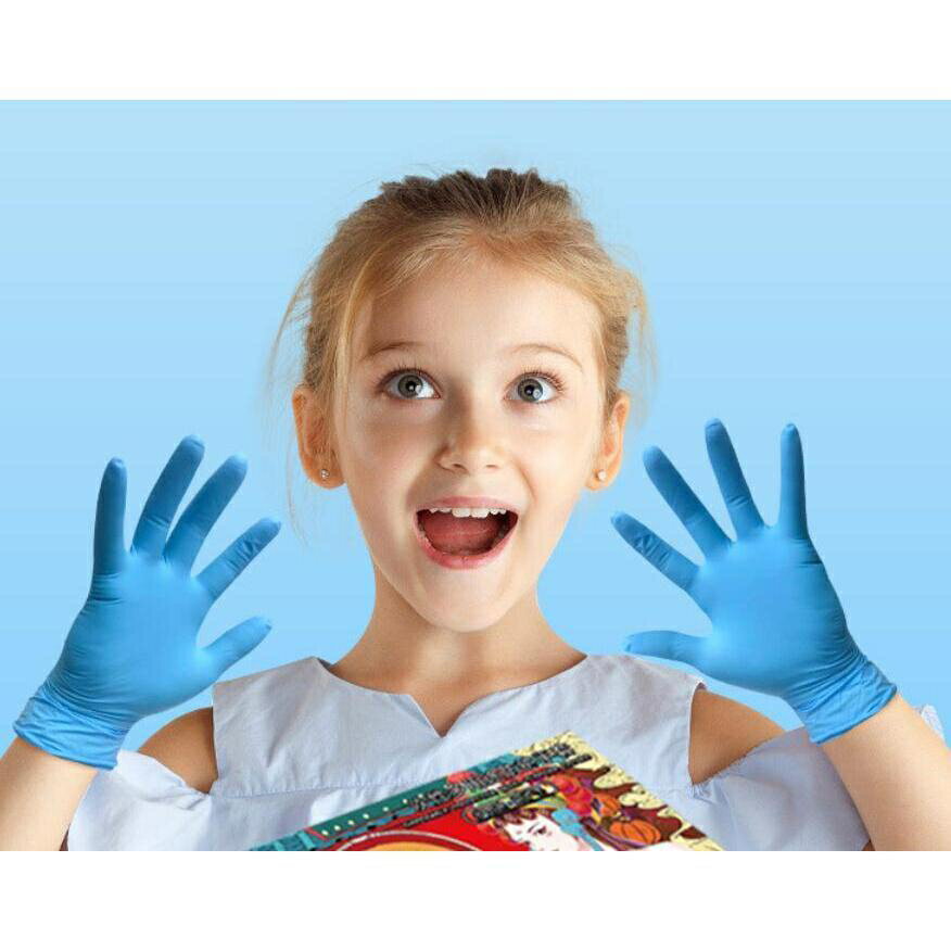 使い捨て手袋 ニトリル 4-12歳 子供用 手袋 粉なし ブルー 100枚 手荒い 防水 耐油性 衛生 ゴム 手袋