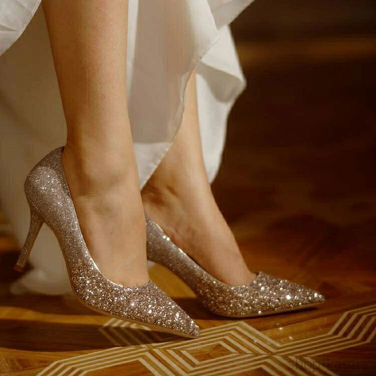 ウェディング シューズ 結婚式 パンプス キラキラ ブライダルシューズ 花嫁 お呼ばれ 美脚(4)