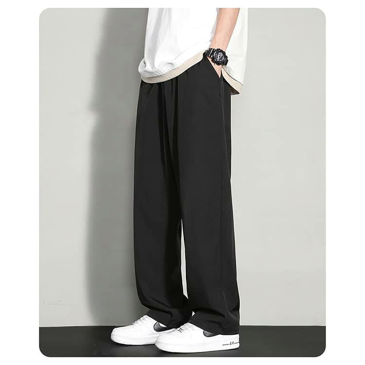 シンプル アイスシルクパンツ 【2枚セット】冷感パンツ ひんやり涼しい ワイドパンツ 無地 ズボン 接触冷感 ストレートパンツ 【2枚セット】冷感パンツ カジュアル チノパン リラックスパンツ