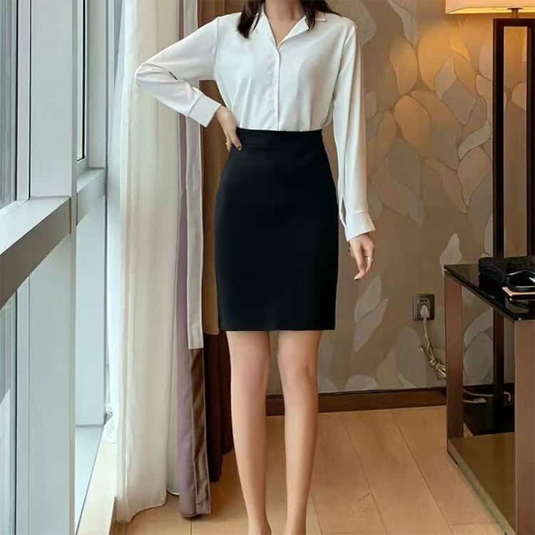 VIBLOのスカート ひざ丈 ミモレ丈 タイトスカート タイトスカート スリット入り 50cm ハイウエスト 60cm 70cm ビジネス レディース 通勤 OL 事務服 大きいサイズ 着やせ エレガント 春夏｜アングル3
