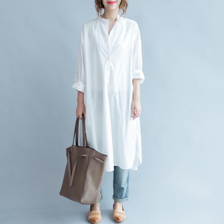 送料無料 ロング ロング丈 シンプル ロングシャツワンピース レディース 白 ロングシャツ 春夏 ワンピース ゆったりワンピ コットン 無地 スリム効果 スリット シャツワンピース カジュアル 大きいサイズ 長袖 スリット