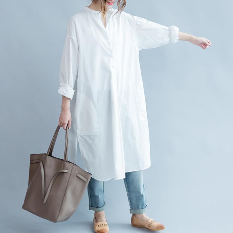 送料無料 ロング ロング丈 シンプル ロングシャツワンピース レディース 白 ロングシャツ 春夏 ワンピース ゆったりワンピ コットン 無地 スリム効果 スリット シャツワンピース カジュアル 大きいサイズ 長袖 スリット