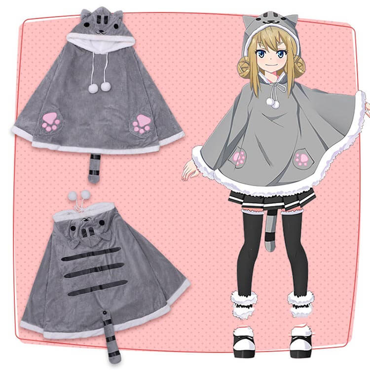 ポンチョコート マント 猫柄 もこもこ ポンチョコート ハロウィーン レディース ケープ パーカー トップス かわいい 森ガール スクール風 萌え萌え 秋冬 アウトドア コート ジャケット キャンプ ボアジャケット もこもこ ふわふわ カーディガン ゆったり 猫モチーフ viblo-10001654 VIBLO サンプル画像2