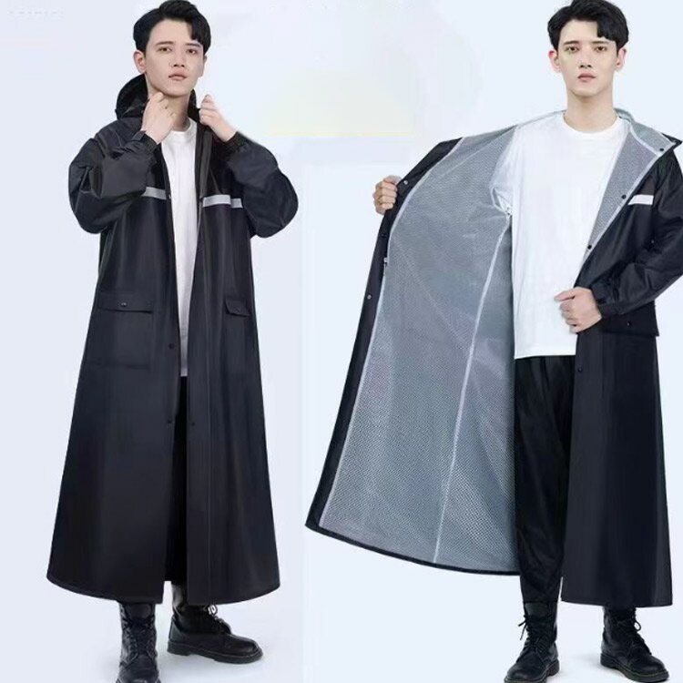 男性用 レインコート ロング丈 裏地メッシュ レインポンチョ メンズ レディース 袖付き 自転車 バイク ポンチョ カッパ 撥水 防水 防風 耐久 レインウェア 反射テープ 雨具 梅雨対策 男女兼用 通勤 通学 ダブルポケット付き 大きいサイズ ブラック ネイビー