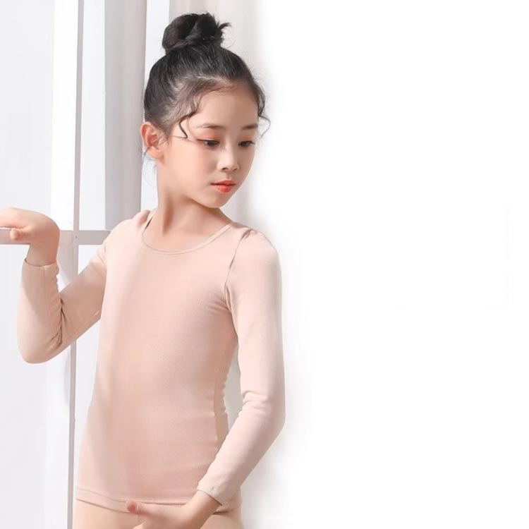 VIBLOのキッズ コスチューム インナー 肌色 白 黒 上下セット 演出服 ダンス衣装 裏起毛 2点セット バレエ トップス 長袖 タイツ レギンス 可愛い 子供服 体操 合唱団 衣装 無地 肌着 ガールズ ステージ衣装 子供用 下着 インナー 舞台 練習着 バレエ用品 肌色 黒 白｜アングル2