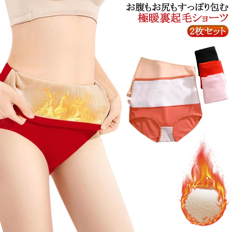 2枚セット ハイウエストショーツ 裏起毛 ショーツ 秋冬 腹巻ショーツ 腹 保温 温活 レディース 