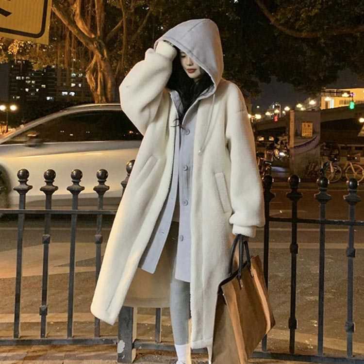 フェイクレイヤード レディース ロング丈 ボアジャケット ボアパーカー フード付きコート ボアコート ロング 重ね着風 防寒 保温 あったか マウンテンパーカー フリースジャケット 着る毛布 もこもこ