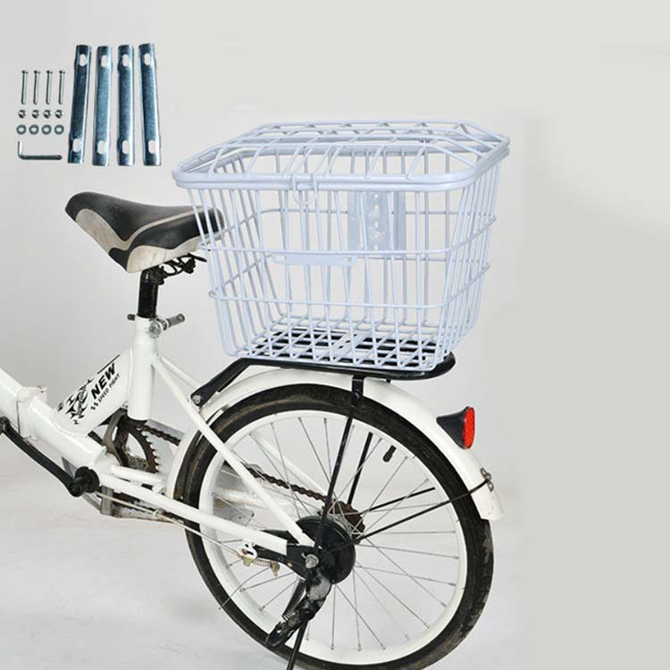 VIBLOの後ろバスケット 後ろカゴ かご 大きい 自転車 蓋つき 蓋なし 自転車かご バイク かご リアカゴ バスケット リアカゴ 後ろ専用 リアバスケット 大容量 収納 通勤 通学 リアキャリア オシャレ お洒落 送料無料｜アングル2