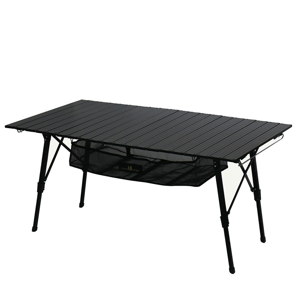 CAMPAL JAPAN[キャンパルジャパン]ロールテーブルL ブラック 商品説明 高さ可変式のロールテーブル！40cm〜60cmの間で高さを自由に変えられえるテーブルです。地面や設営の状況に応じて、自由な高さ設定が可能。天板下にはメッシュポケット、両サイドにはスチールハンガー付き。 ※天板に耐熱加工は施されておりません。熱い物を直接置かないでください。 スペック 重量 約7.0kg 素材 アルミ合金 サイズ（使用時） 125×70×高さ40/60cm 収納サイズ 75×24×19cm 付属品 収納袋、メッシュポケット、両面スチールハンガー 関連商品ラインナップ BRAND CAMPAL JAPAN / キャンパルジャパン 歴史を継承する確かな技術。100年にわたる歴史により培ってきた商品力で、より快適なアウトドアライフを提供します。 商品一覧を見る >>