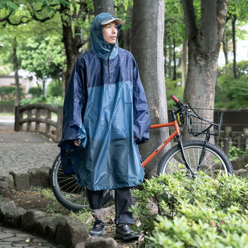 フェアウェザー FAIRWEATHER packable rain poncho navy/slate blue Lサイズ