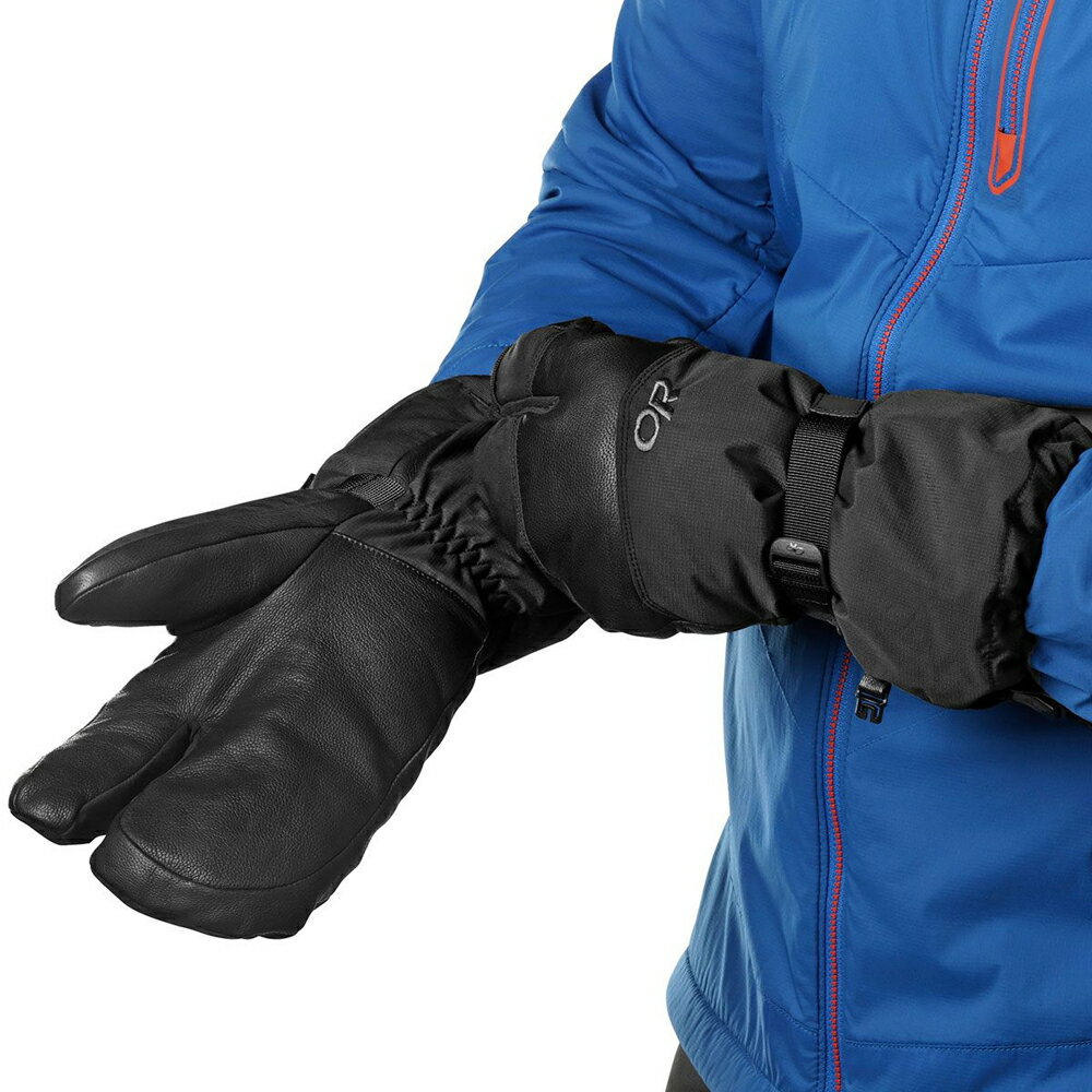 OUTDOOR RESEARCH[アウトドアリサーチ]Mens Highcamp 3-Finger Gloves Black 商品説明 OUTDOOR RESEARCH アウトドアリサーチ メンズ ハイキャンプスリーフィンガーグローブは暖かさと耐候性に優れたスリーフィンガーグローブです。優れた暖かさと通気性を備えた高ロフトの断熱材を使用したVertical Xテクノロジーを採用しています。ライナーはタッチセンサー対応でアウターシェルを外した状態でスマートフォンなどの操作が可能です。また、アウターシェルはVentiaシェルを採用しており、防水性、防風性に優れています。 特徴 ・防水性 ・防風性 ・通気性 ・防水性レザーパーム ・タッチスクリーン対応ライナー ・ライナーのアンチスリップシリコンプリント ・リムーバブルリーシュ ・プルオンループ ・グローブクリップ ・ストレッチフォーク ・ラダーロックリストシンチ ・スーパーシンチガントレット ・プレカーブ構造 スペック 重量 275g（Lサイズ 両手） シェル素材 Ventia シェル生地組成 ナイロン100％ 甲部分裏側素材 トリコットライニング 掌部分裏側素材 ムーンライトパイルフリース 裏側生地組成 ポリエステル100％ インシュレーション素材 ポリエステル100％ 130g/m2 ライナー素材 ラディアントフリース ライナー生地組成 ポリエステル95％、スパンデックス5％ 関連商品ラインナップ BRAND OUTDOOR RESEARCH / アウトドアリサーチ OUTDOOR RESEARCH（アウトドアリサーチ）は、ヒューマンパワー アドベンチャー向けに最先端の機能性を備えた製品を提供し続けています。私たちは斬新なデザインでアウトドア産業における数々の画期的な製品を作り出しました。このちょっとしたアイディアの創出を、オーナーのダン・ノードストロームは「我々は上手くひねり出している」と表現しています。この「ひとひねり」を出すためには、真の革新が必要とされます。スポーツに特化して情熱を注ぎ、創造的な新しいアイディアを生み出してきた私たちの長い歴史が、それを実現可能にしています。 商品一覧を見る >>