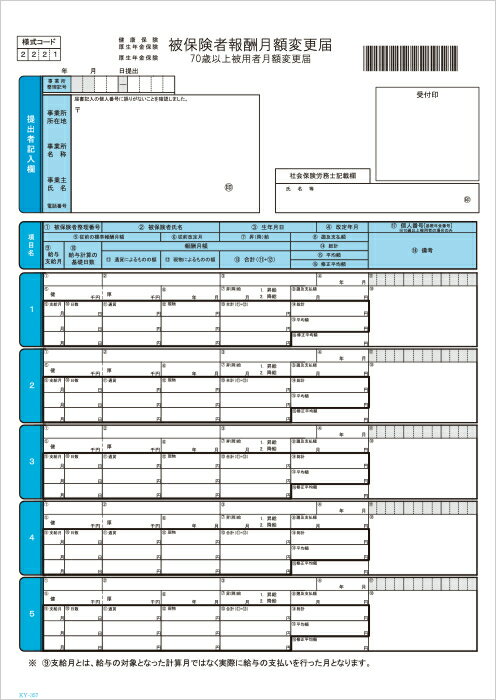 楽天HBS応研 KY-357社会保険月額変更届単票 200枚入給与大臣 対応マイナンバー対応