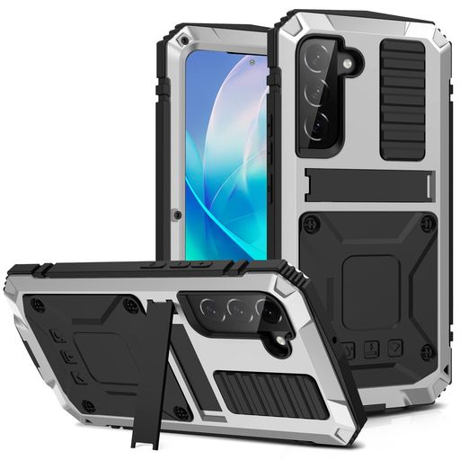 乐天商城 - GalaxyS23ケース耐衝撃防水防塵三防GalaxyS236.1インチアルミケーススタンド機能アルミバンパーケース強化ガラス内蔵最強級金属合金360強力保護軍用耐衝撃ケース(GalaxyS23銀)