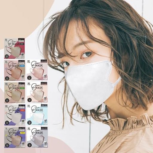 [マスク習慣]不織布E-lineマスク30枚入ふつうサイズ立体型小顔効果メイクがつきにくいカラーマスク(ホ..