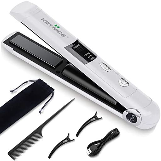 KEYNICEコードレスヘアアイロンストレート小型メンズミニUSB充電式持ち運び便利カール2way3段階温度調節男女兼用コンパクト軽量家庭/旅行用ホワイト