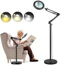 QAAJAA LED フロアスタンド 拡大鏡ライト 5倍の倍率拡大鏡を搭載 無段階調光 3種色温度 USB給電 折りたたみ式 角度調整可能 目に優しい 多用途 (ブラック)
