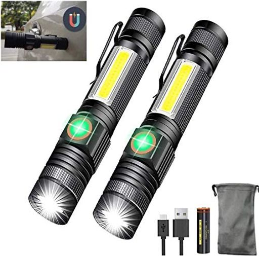 懐中電灯LED充電式超高輝度4モード調光超強遠射ledライトハンディライトCOB作業灯マグネットテールフラ..