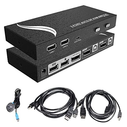 ES-Tune Displayport KVM切替器 DPスイッチ 4K60HZ 2入力1出力 PC2台用 DP・USBケーブル付属 ホットキー 有線スイッチ 日本語取扱説明書付